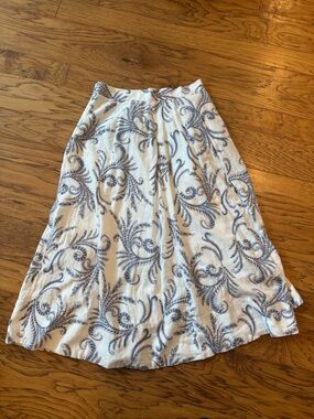Banana Republic White A-Line Skirt with Blue Scroll Print